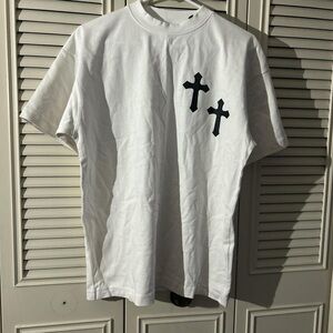 White Short Sleeve Tee with Black Cross Design